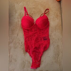 Red lace lingerie bodysuit